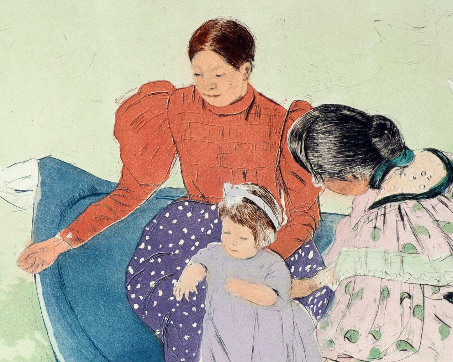 Women feeding ducks | Vintage Grandmother, mother, daughter art print | Mary Cassatt | People portrait wall art | Female artist