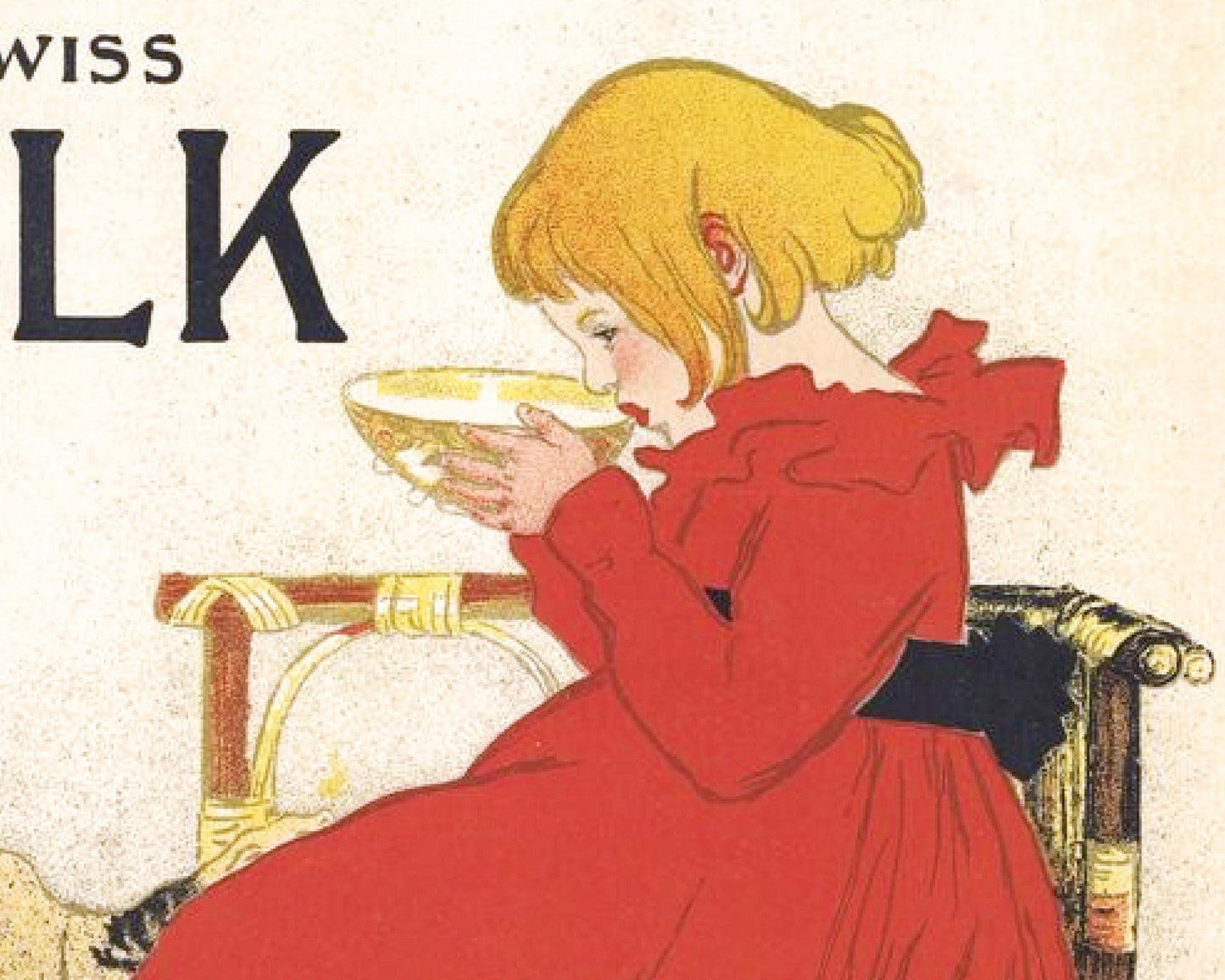 Nestle's milk ad | Girl in red dress with cats | Theophile Steinlen print | Kitchen, food wall art | Vintage advertisement