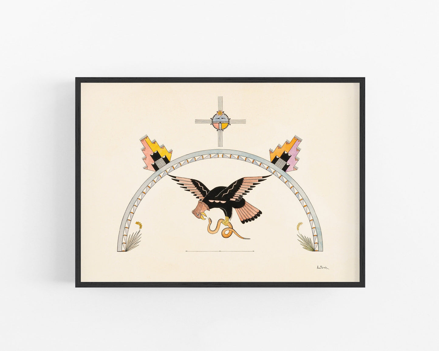 Vintage eagle with snake | Awa Tsireh art print | Native American wall art | Southwest style painting | Modern vintage décor