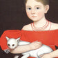 American folk art portrait | Vintage girl in red dress art print | Dog & white cat painting | Americana wall art | Modern vintage décor