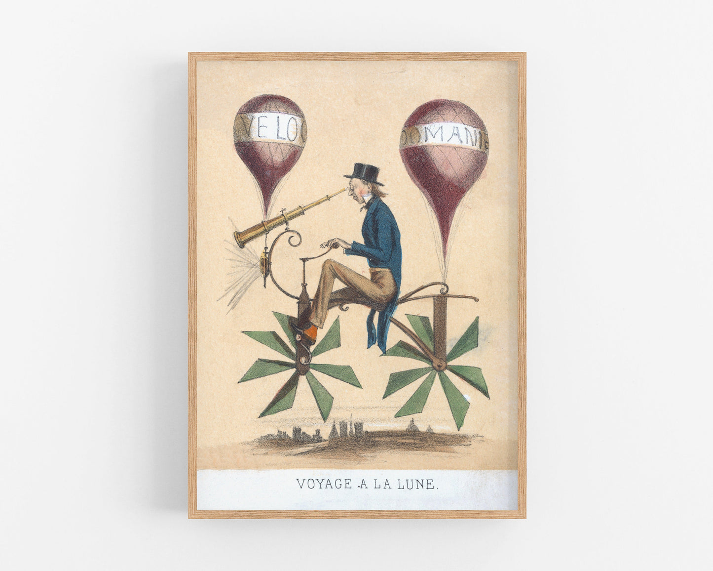 Vintage French hot air balloon | Flying bicycle  | Paris, France | Travelers and fantasy wall decor | Modern Vintage decor