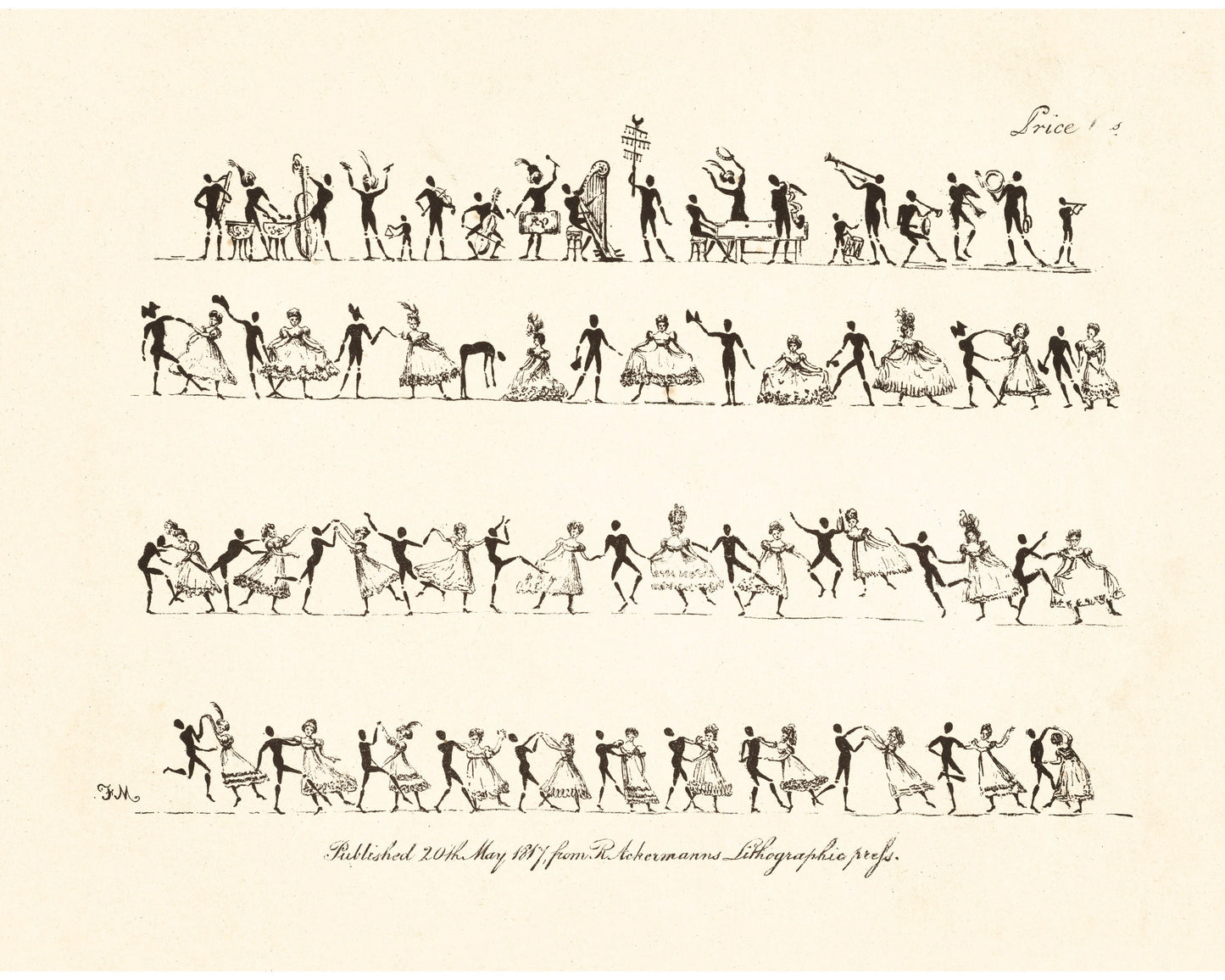 Dance figures art print | Dancing at a ball | Ackerman, 1817 | 19th century fashion | Pride & Prejudice era wall art | Modern Vintage decor