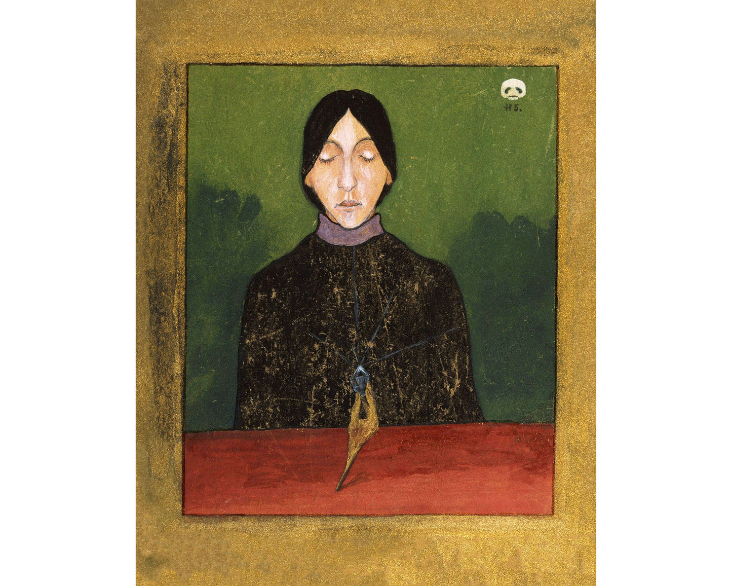 Meditating woman art portrait | Severed hand holding a radiating gem | Hugo Simberg painting | Finnish artist | Modern vintage décor