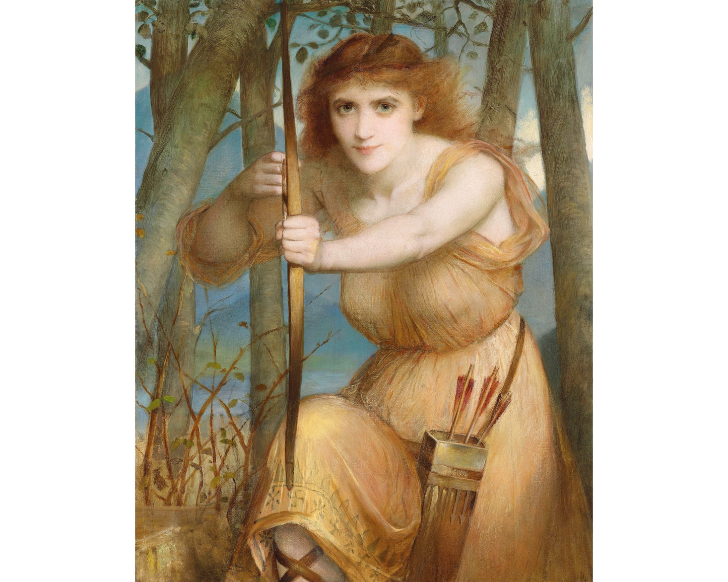 Vintage woman archer fine art print | The Archer | Charles Edward Halle | Bow and arrow | Enchanting huntress wall art | Goddess of the hunt