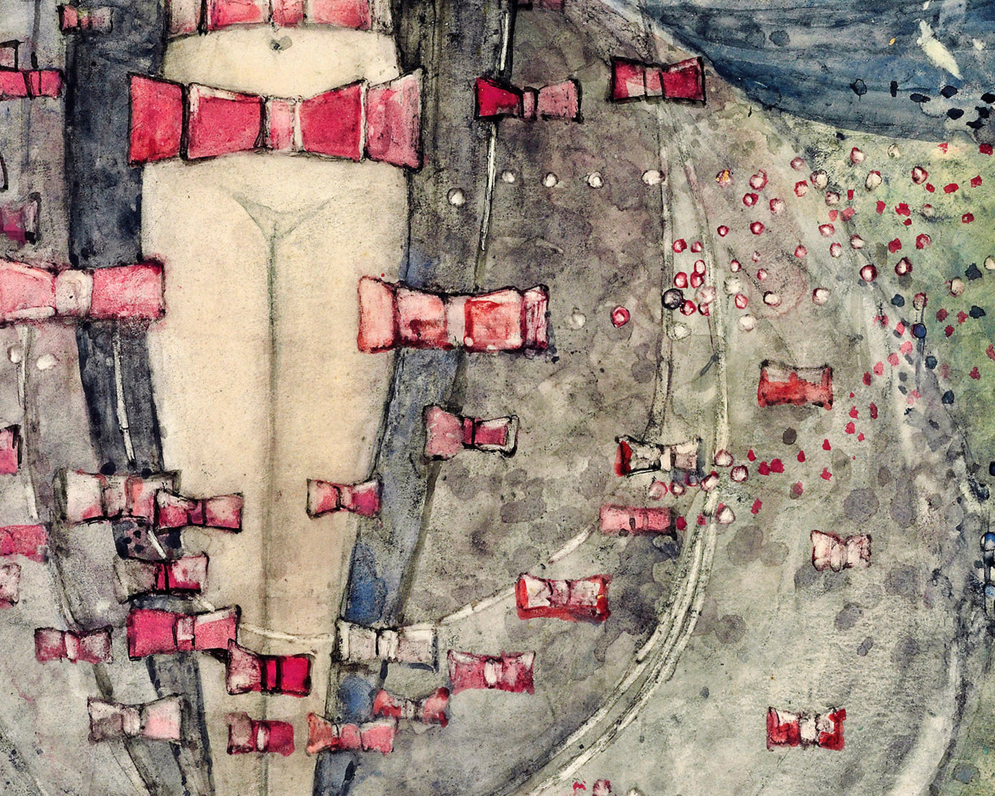 Young woman with red & pink bows | Vintage female nude | Art nouveau wall art | Frances Macdonald MacNair | Female artist