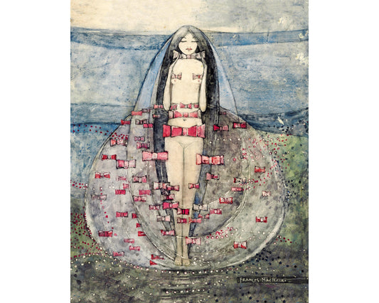 Young woman with red & pink bows | Vintage female nude | Art nouveau wall art | Frances Macdonald MacNair | Female artist