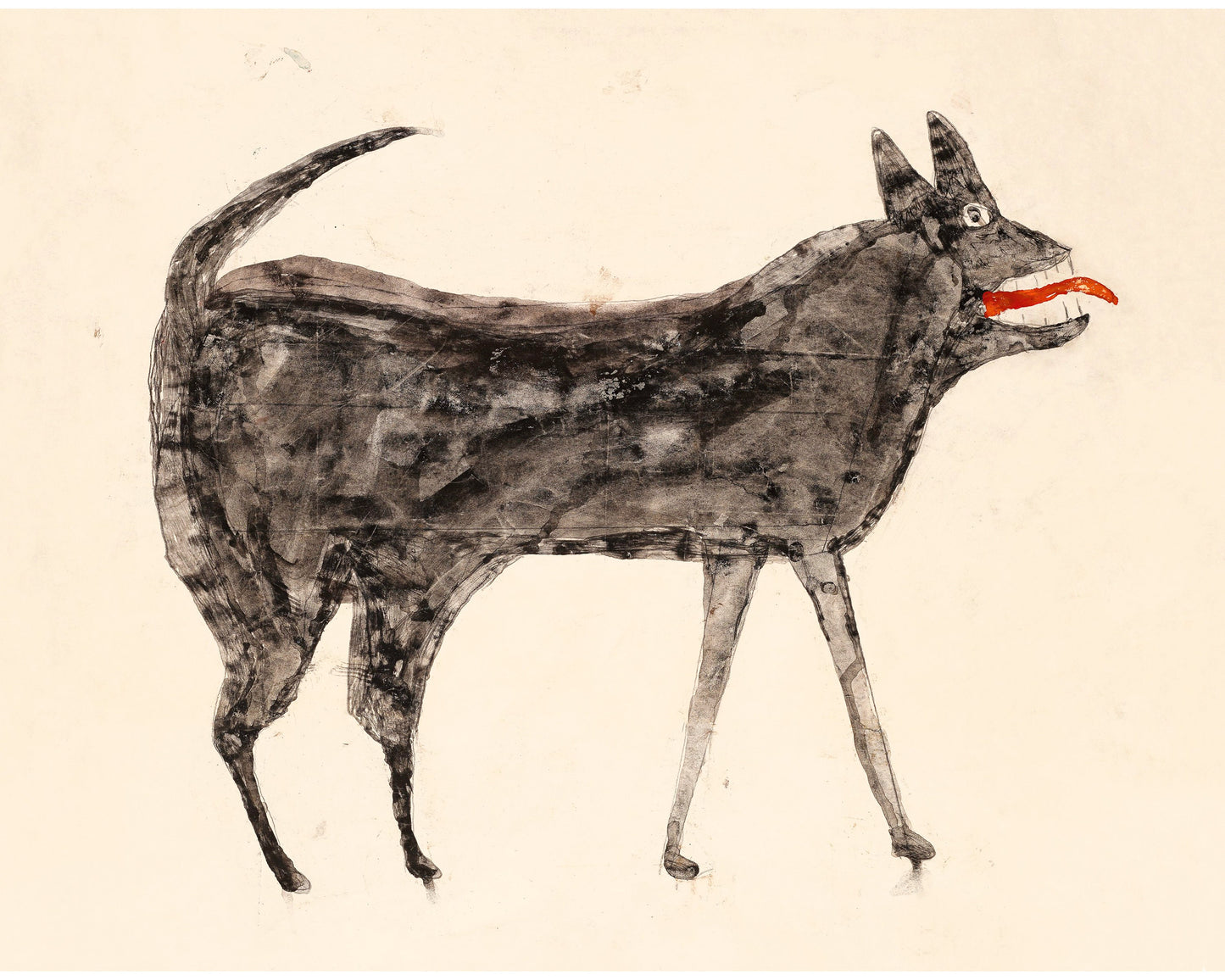Bill Traylor Americana art | Black dog with red tongue | Animal folk art | African American self-taught artist | Modern vintage wall décor