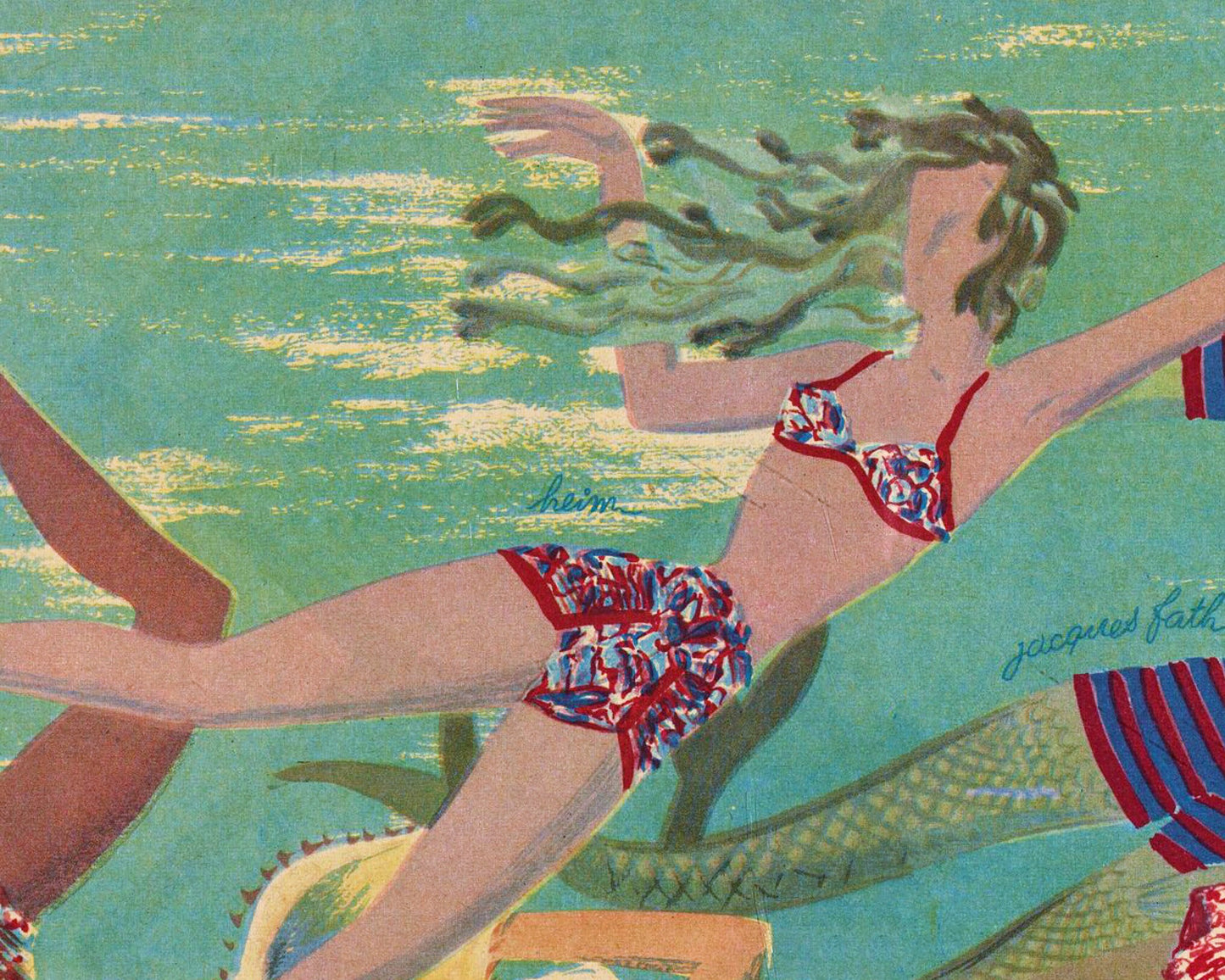 Vintage French mermaid illustration | Women in water | La Femme magazine  | Cabin, lake, bathroom wall art