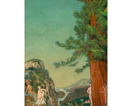 Women swimming fine art | On the Cliffs | Arthur B. Davies | Female nude painting | Skinny dipping | Cabin, lake, bathroom wall art