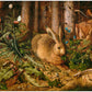 Woodland animal art | A Hare in the Forest | Enchanted forest | Vintage nature wall art | Rabbit, flowers, butterfly, bird, snail, lizard
