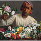 Young woman with peonies | Arranging flowers | Frederic Bazille | Potraiture wall art | 19th century art | Vintage African American subject