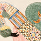 Bird folk art | Pelican with young | Mary Ann Willson | Americana wall art | Naive drawing | Female artist | Kaleidoscope pattern print
