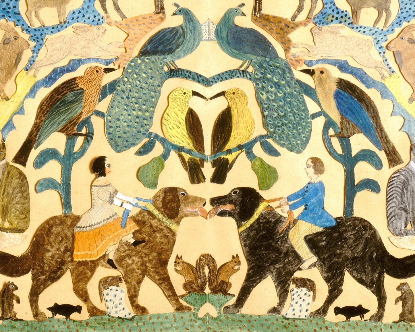 Vintage collage animal art | Americana folk art | Unusual animal art | Paper cut collage art | Naive, primitive art | 19th century animals