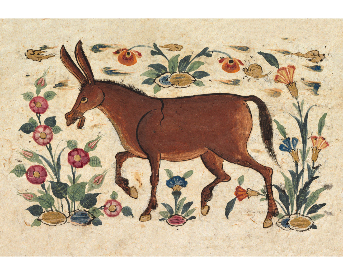 Vintage donkey painting | Persian folk art | Middle Eastern manuscript illustration | Animal fine art | Antique ass