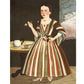 American folk art portrait | Vintage girl fixing tea with rose | Americana wall art | 18th century fashion plate | Kitchen wall art