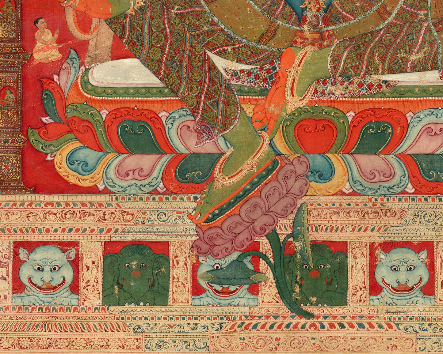 Tibetan art print | Green Tara | Buddhist Goddess | Spiritual wall art | Female deity | Vintage Nepalese animals | Bodhi trees | Eastern art