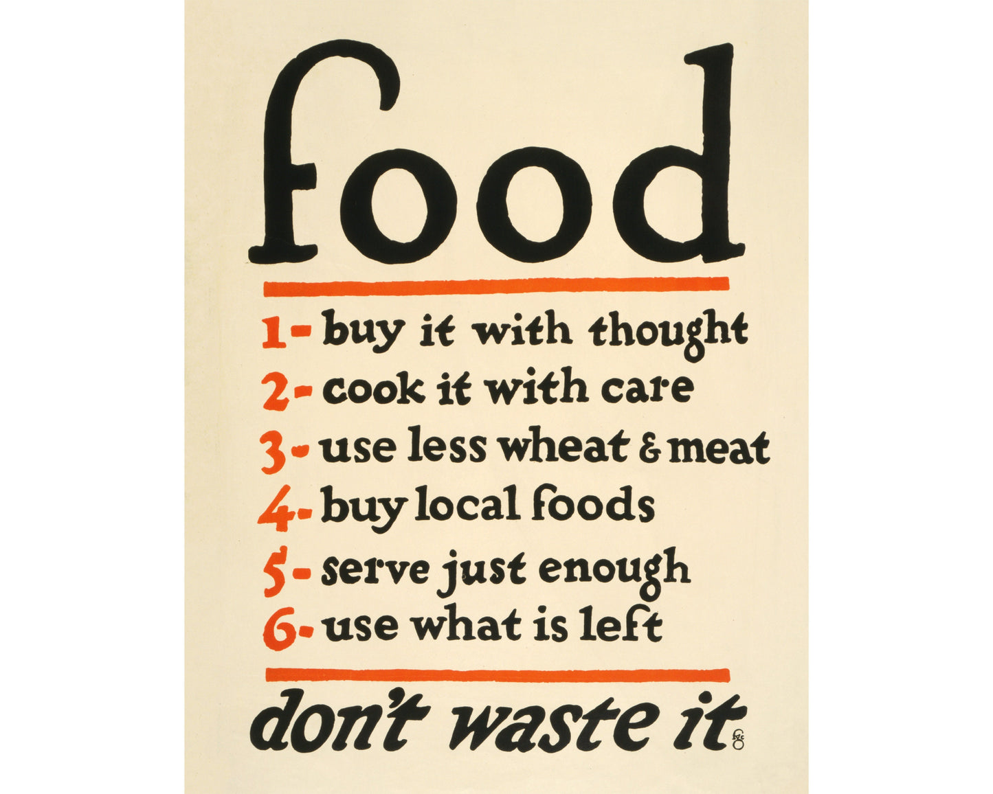 Food: Don't waste it sign | US Food Administration print | WWI Poster | Food rules | Kitchen, food wall art | Vintage typography