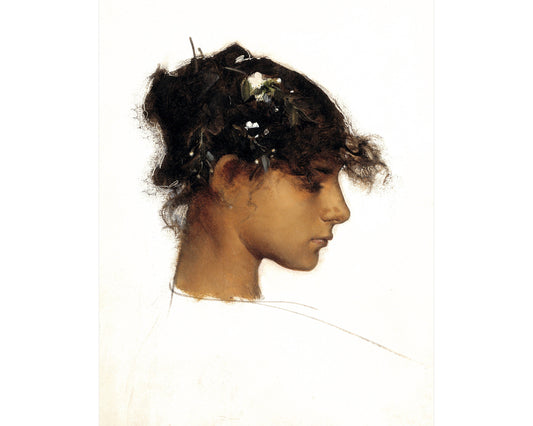 Young woman with flowers in hair | Head of a Capri girl | Rosina Ferrara | Exotic beauty | Greek, Italian history | Potraiture wall art