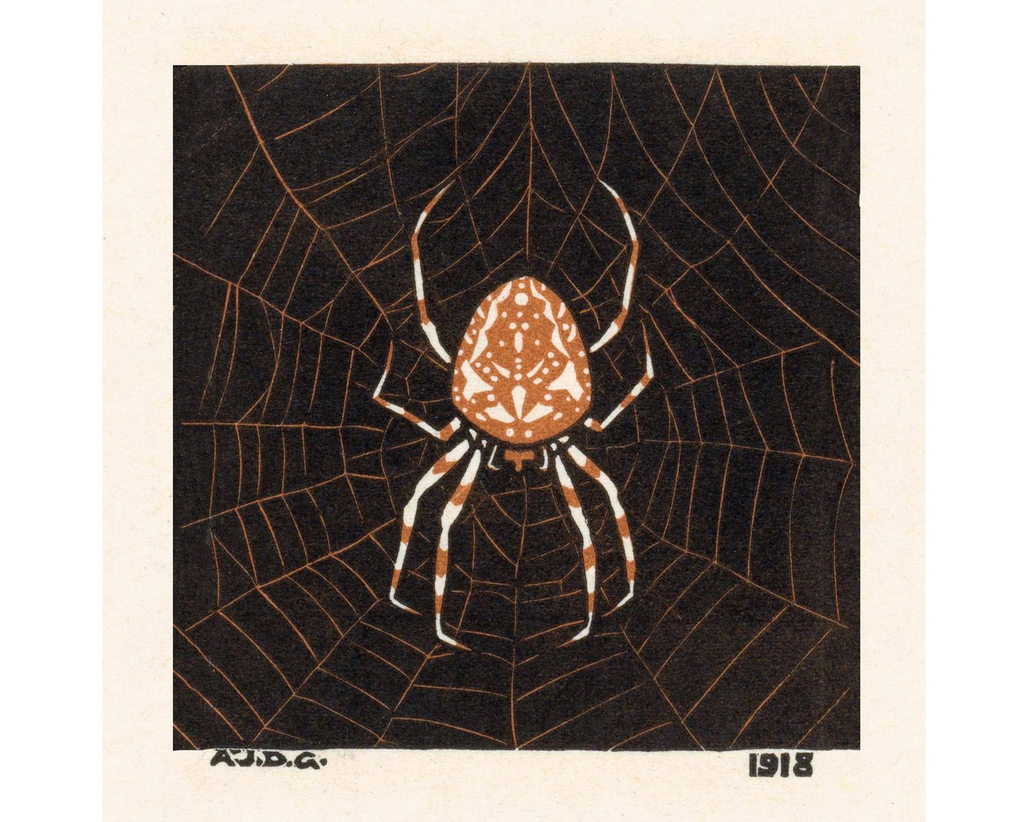 Vintage spider web art | Art nouveau insect woodcut print | Arachnid wall art | Julie de Graag | Female artist | Vintage Halloween décor