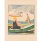 Vintage boat art | Woodblock women in canoes | Color woodcut wall art | Lake cabin wall decor | Female artist | Edna Boies Hopkins