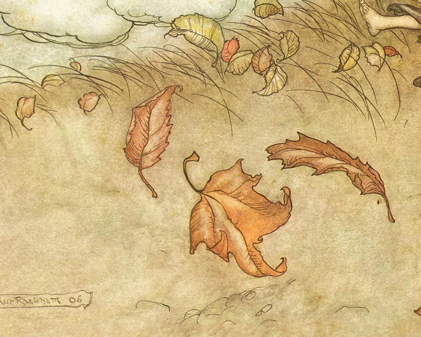 Fall fairies art print | Arthur Rackham illustration | Vintage woodland wall art | Fairytale painting | Peter Pan | Autumn wall art
