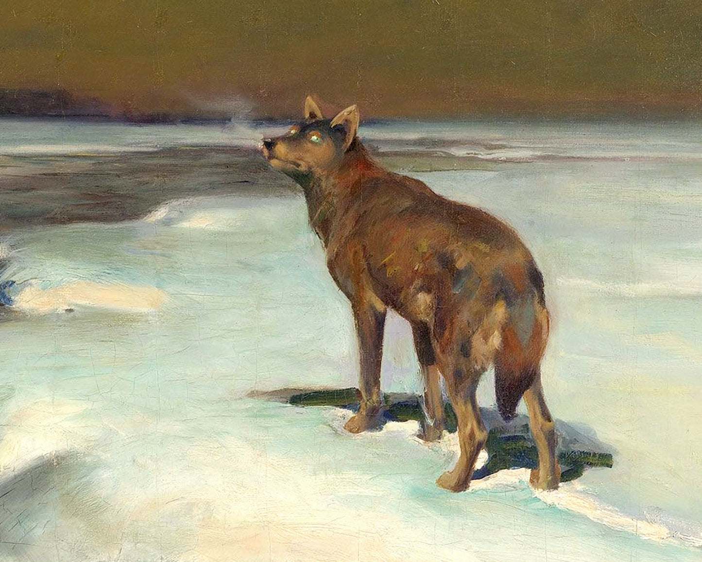 Lone wolf art print | In February | Vintage wildlife | Winter painting | Animal wall art | Alfred Wierusz Kowalski | Polish artist