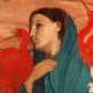 Young woman with Ibis panting | Vintage bird art | Female portrait wall art | Edgar Degas | Nature goddess | Colorful print | French artist