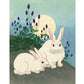 Vintage rabbit fine art | Rabbits at full moon | Color woodblock art print | Ohara Koson | Asian animal wall art | Japanese artist