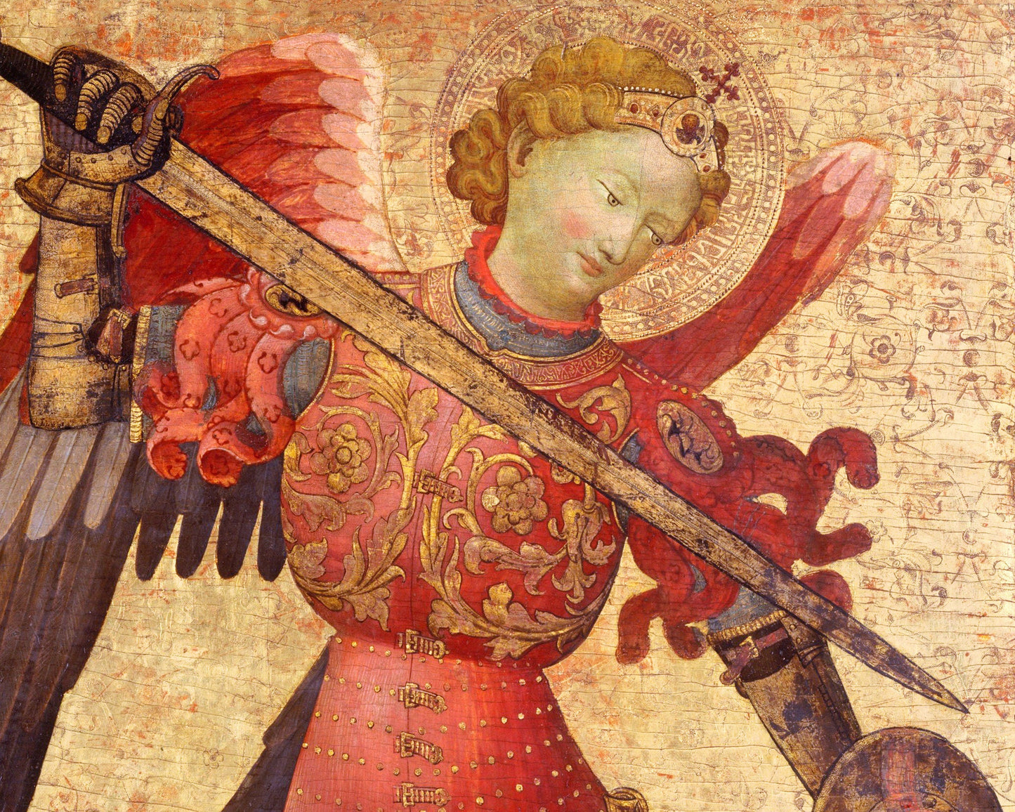 Vintage knight art | St. Michael & 7 headed apocalyptic dragon | Medieval history | Fantasy wall art | Antique beastiary | Spanish artist