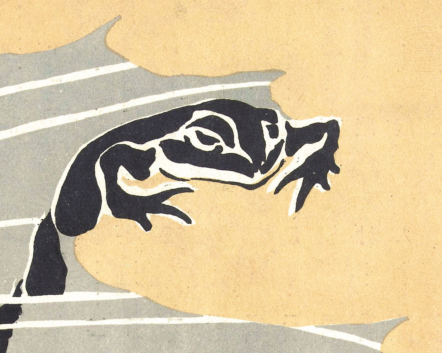 Vintage frog art | Frogs in a pond on a lily pad | Woodcut wall decor | Asian art | Japanese water, swamp animal | Asai Chû