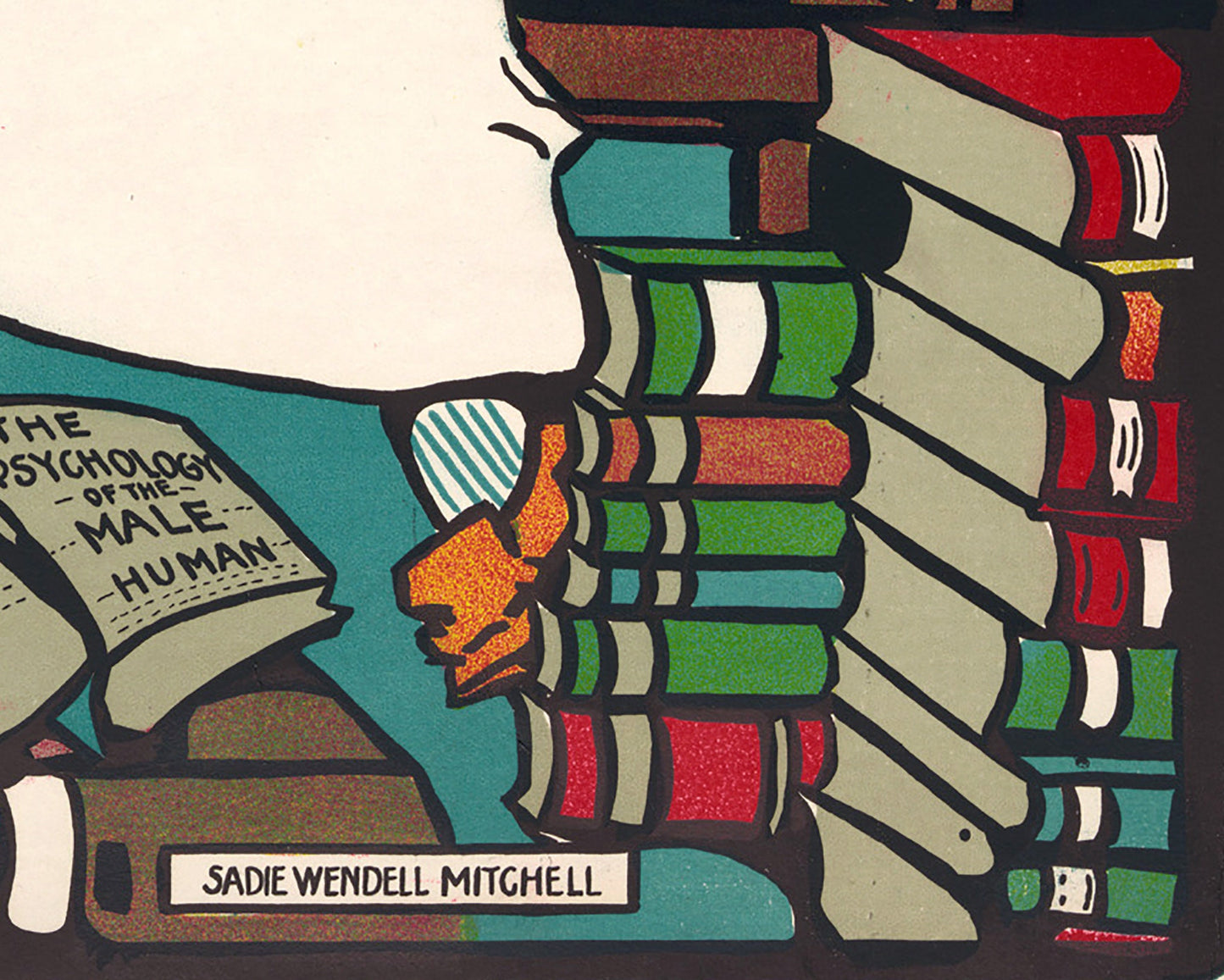 Woman reading a book | Dig | Economics, Psychology, Bugology | Sadie Wendell Mitchell | Feminist art print | Art Deco wall art | Library art