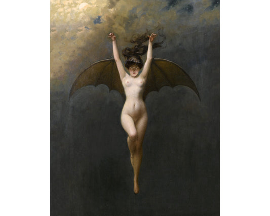 La Femme Chauve-Souris | Bat woman | Vintage gothic nude | Flying witch | Occult, Dark wall art | Victorian vampire | Vamp, Succubus