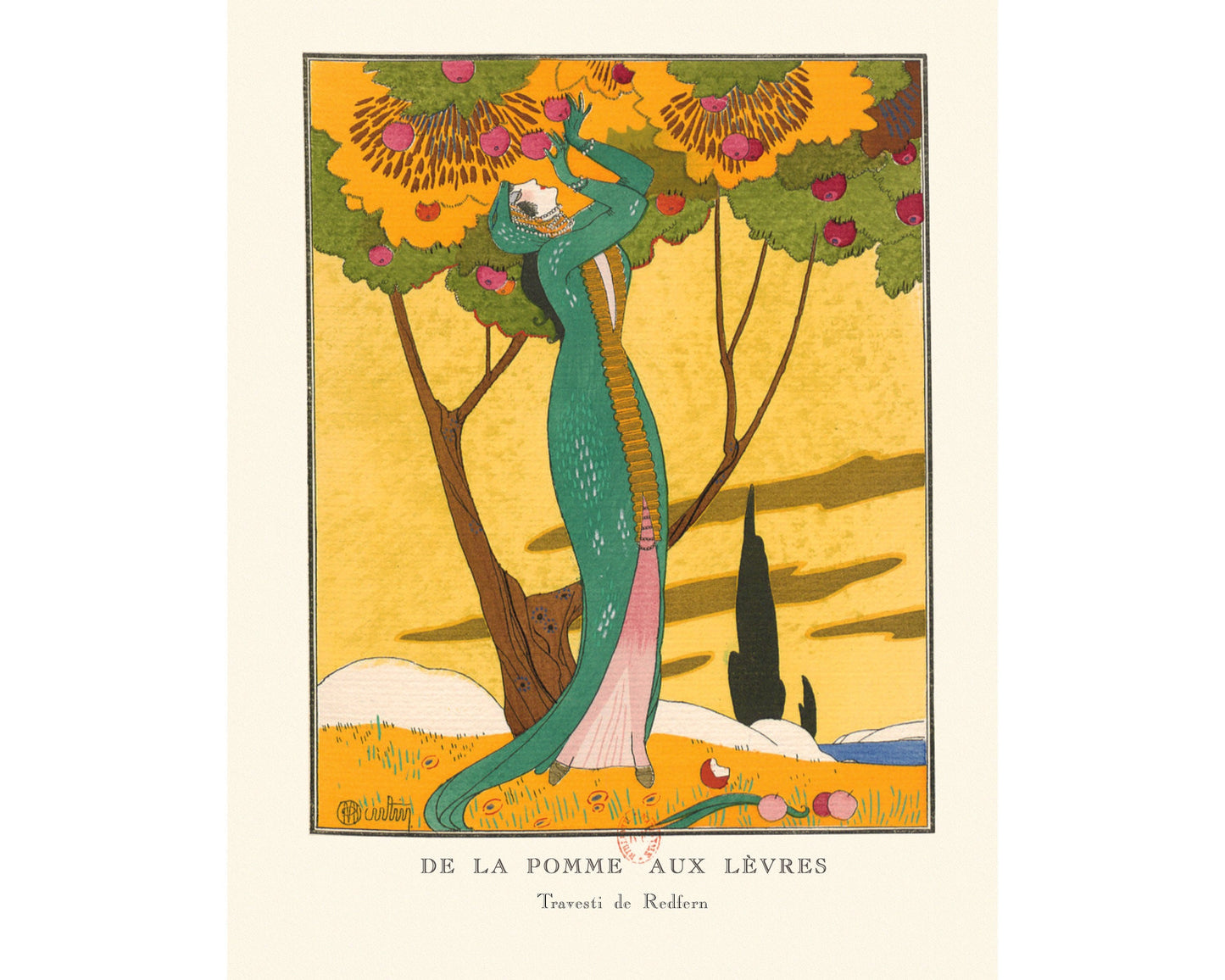 Vintage French fashion | Woman picking apples | 1920's fashion plate | Art deco style art | Giclée fine art print | Eco-friendly gift