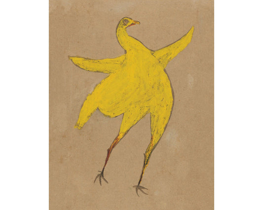 Bill Traylor Americana art | Yellow chicken on cardboard | Farm folk art | African American self-taught artist | Modern vintage wall décor