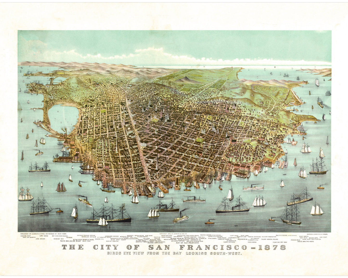 Antique San Francisco map | Bird's eye view of the bay | Vintage American cartography | Travelers wall art | Modern vintage Decor