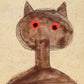 Bill Traylor Americana art | Cat with Red Eyes | Animal folk art | Outsider wall art | African American self-taught artist | Naive print