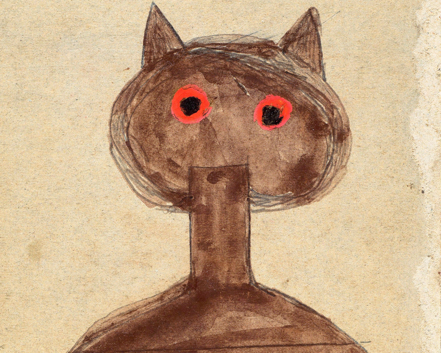 Bill Traylor Americana art | Cat with Red Eyes | Animal folk art | Outsider wall art | African American self-taught artist | Naive print