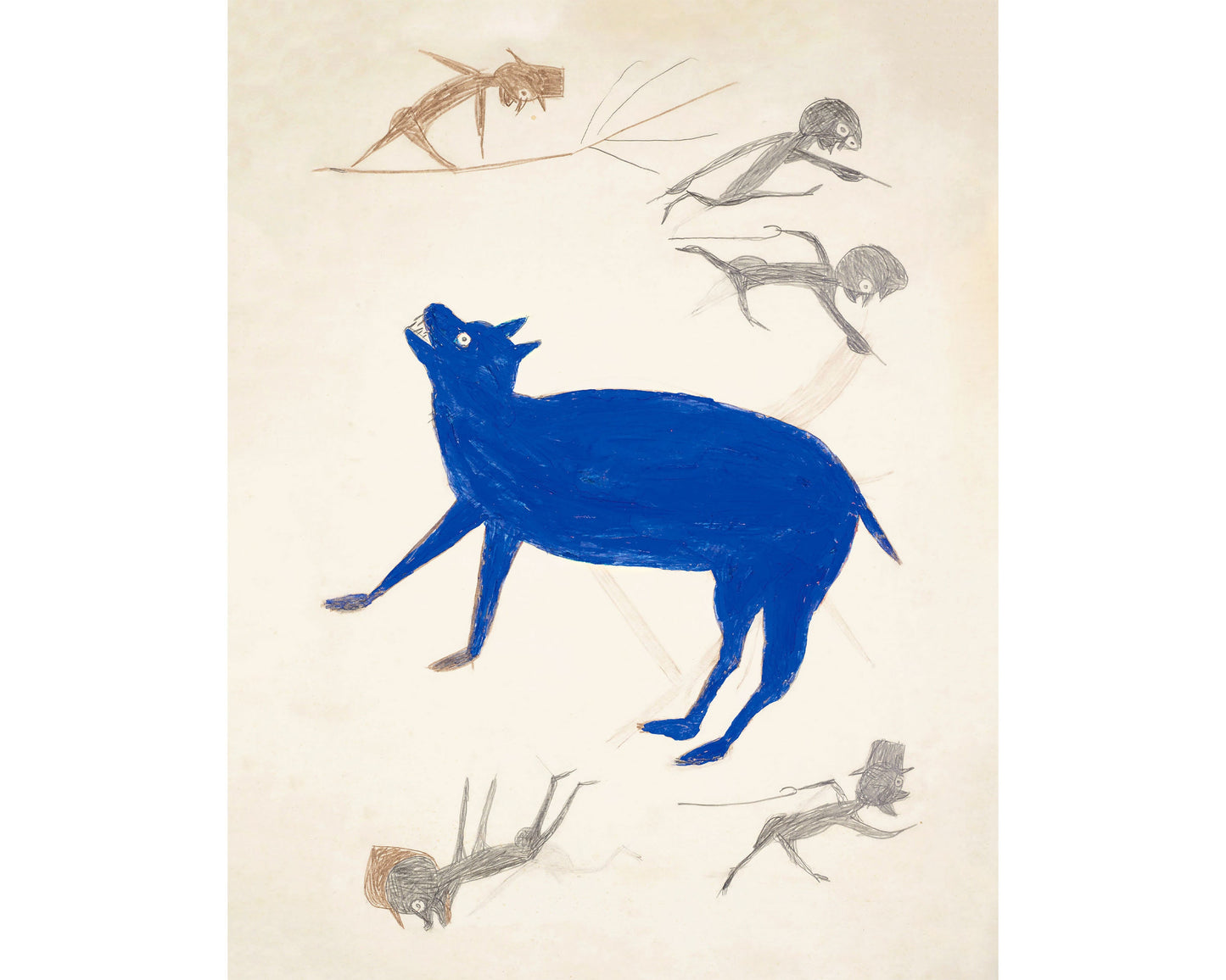 Bill Traylor Americana art | Blue animal with figures | Animal folk art | African American self-taught artist | Modern vintage wall décor
