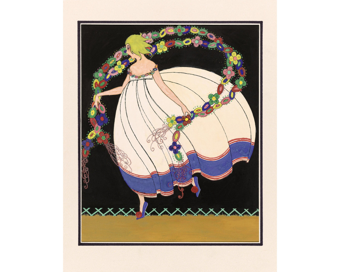 Vintage fashion plate | Dancer fine art print | Girl dancing with garlands | Modern Vintage decor | Eco-friendly gift