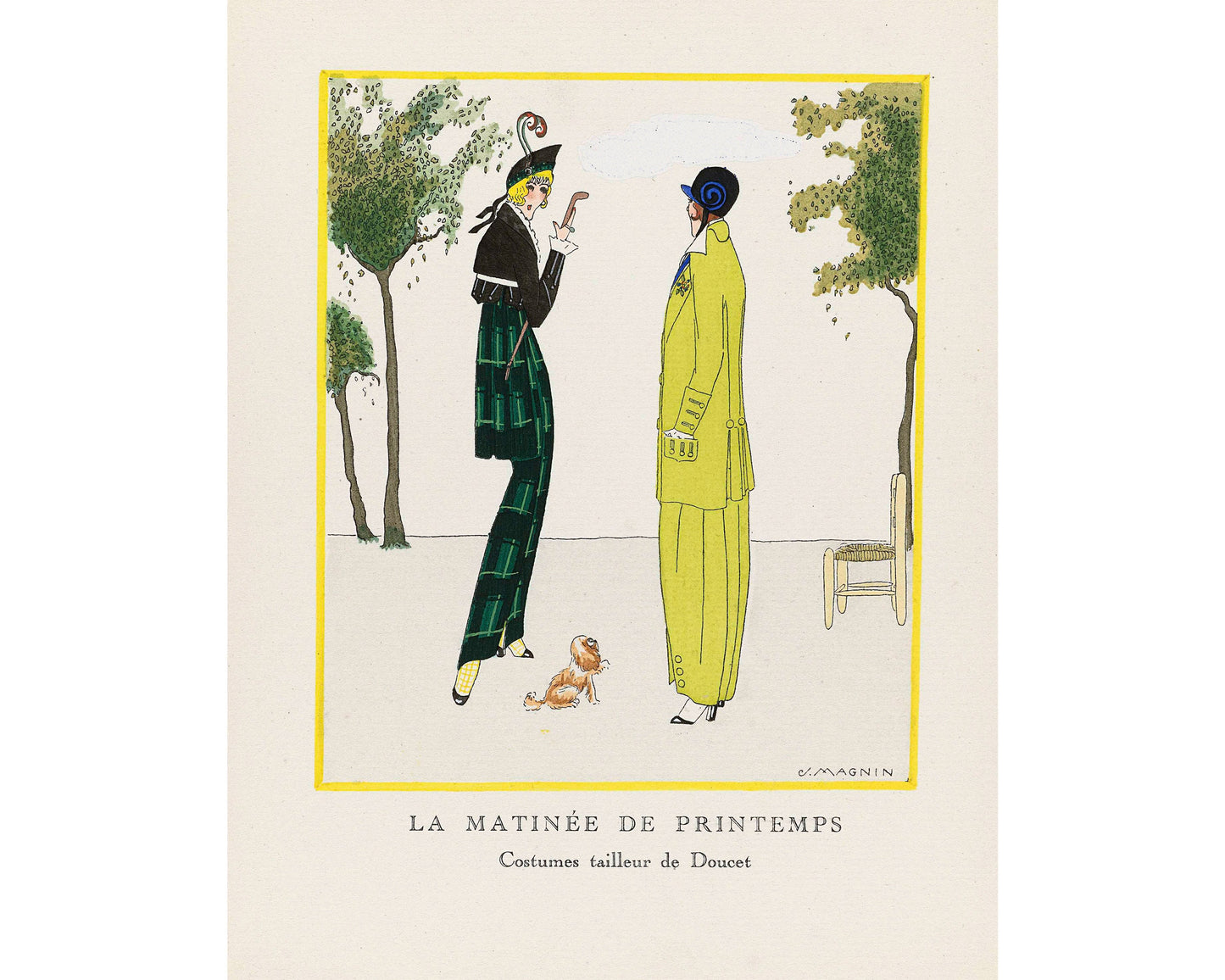 Vintage French outdoor fashion | Spring day in the park | 1920's fashion plate | Art deco art | Giclée fine art print | Eco-friendly gift