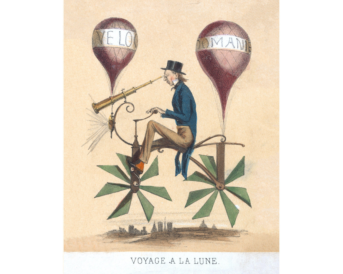 Vintage French hot air balloon | Flying bicycle  | Paris, France | Travelers and fantasy wall decor | Modern Vintage decor