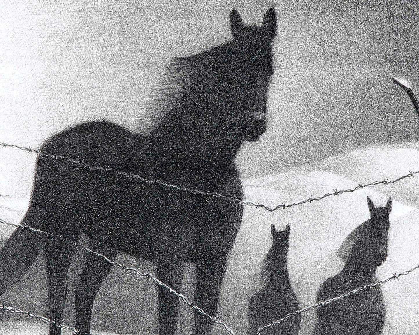 Vintage horses fine art print | February | Grant Wood | Animal art | Farm wall art | Black and white illustration | Modern vintage décor