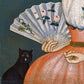 American folk art portrait | Woman with her pets | Birds, butterflies & cat art | Americana wall art | 18th century fashion | Rufus Hathaway