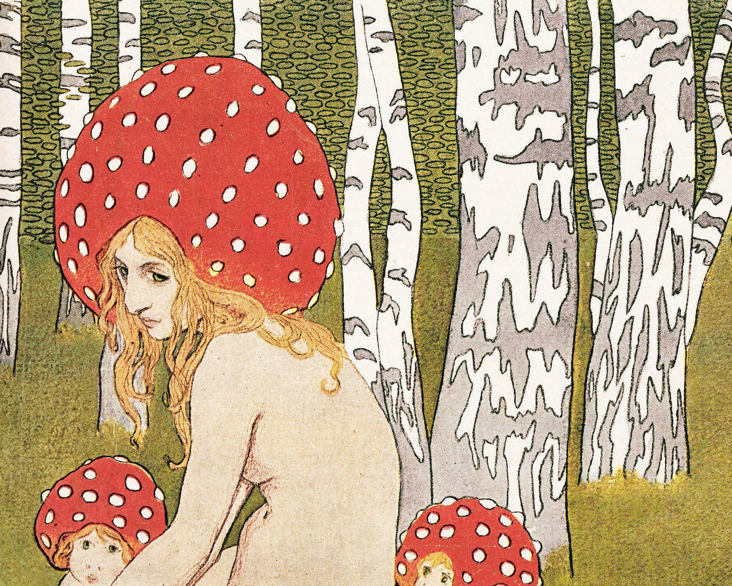 Vintage Mother Nature fine art print | Mother Mushroom and her children | Antique woodland wall art | Fairytale painting | Magical forest
