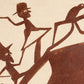 Bill Traylor Americana art | Brown figures chasing a bird | Naive folk art | Outsider wall art | African American self-taught artist