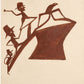 Bill Traylor Americana art | Brown figures chasing a bird | Naive folk art | Outsider wall art | African American self-taught artist