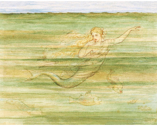 Vintage Mermaid fine art print | Mermaid watercolor painting | Fantasy wall art | Vintage cabin, lake, bathroom decor