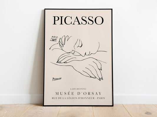 Picasso - Lady Resting, Exhibition Vintage Line Art Poster, Minimalist Line Drawing, Ideal Home Decor or Gift Print