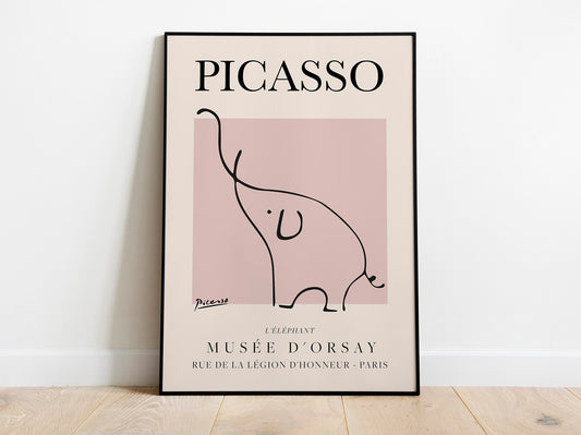 Picasso - Elephant, Exhibition Vintage Line Art Poster, L'éléphant Minimalist Line Drawing, Ideal Home Decor or Gift Print