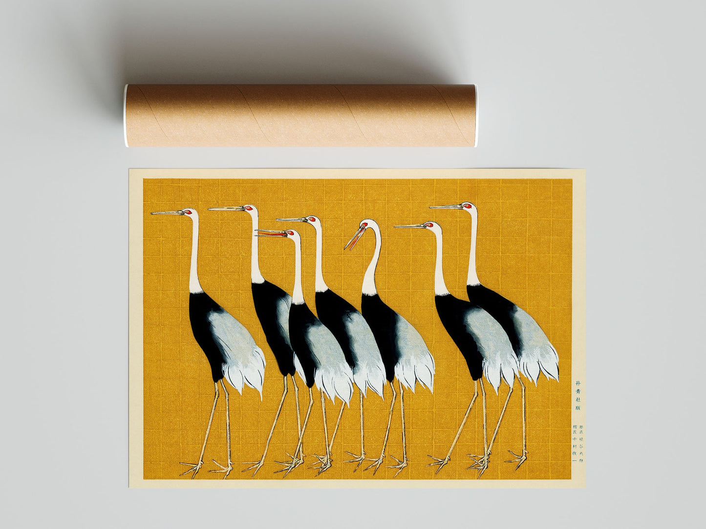 Vintage Japanese poster with Seven Cranes Bird illustration Wall art print, Home Decor Ogata Korin
